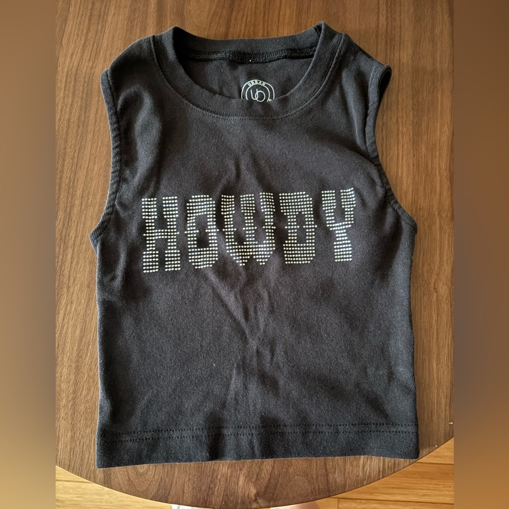 Urban Outfitters Black Tank Top with 'Howdy' Design and Open Back